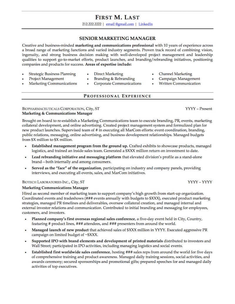 Marketing Manager Resume Sample