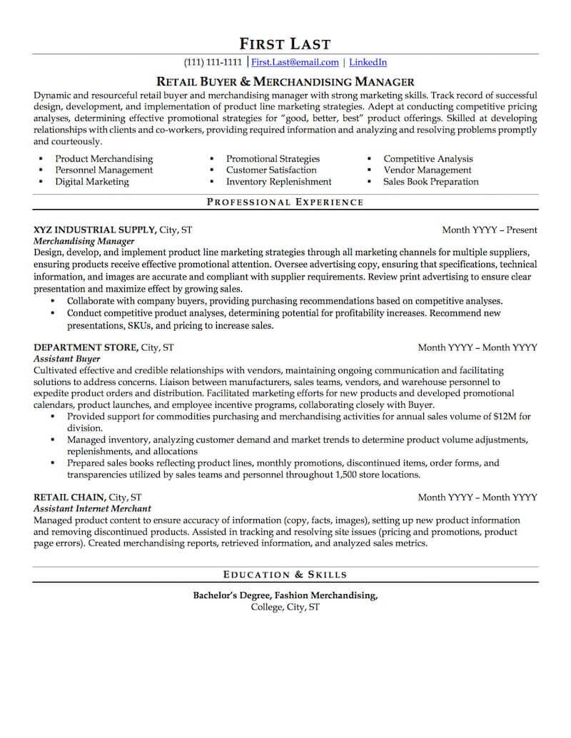 Retail Resume Sample