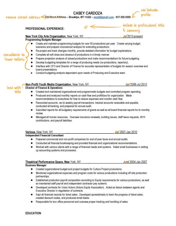 Casey's resume before TopResume